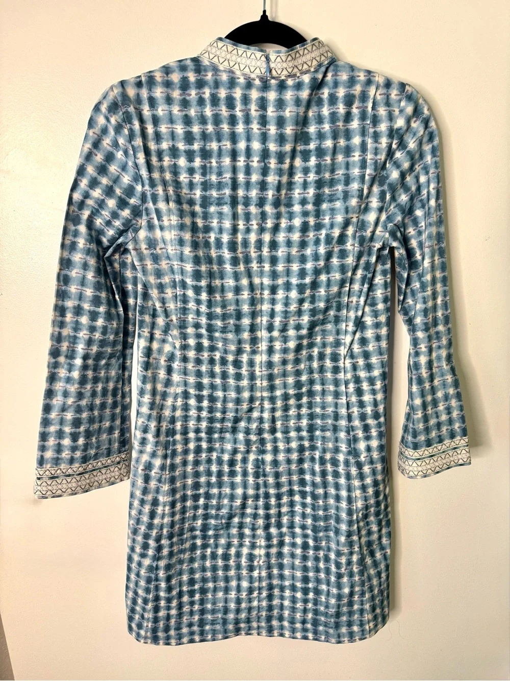 Tory Burch Light Pool Blue Embroidered Long Sleeve Tunic Resort Dress